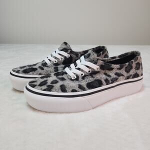 Vans Leopard Stacked Platform Fuzzy Shoes Womens 8.5 Snow Black Gray White